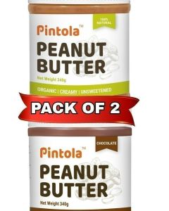 Organic Unsweetened Creamy 340g + Dark Chocolate Creamy 340g Peanut Butter, High in Protein, Gluten Free, Vegan, Cholesterol Free, natural oil on top, mix well, achieve the creaminess.