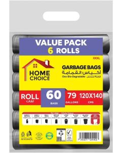 79 Gallons, Pack of 60-Pieces, Size 120x140 cm ( 10 Trash Bags x 6 Rolls), Bio-degradable Garbage Bags Rolls, Bundle Pack, Value Pack