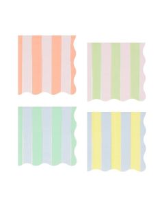 Pastel Stripe Small Napkins - Pack of 16, 4 Colorways with Wavy Edges, 3-Ply Paper Party Napkins for Garden Parties, Picnics, Baby Showers, Cocktail Parties & Celebrations