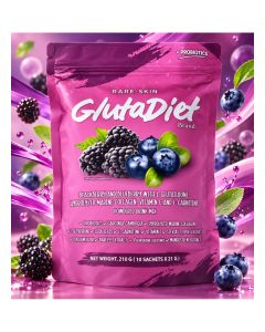 GlutaDiet Rare Skin Blackberry Blueberry Drink Mix Powder with Glutathione & Collagen, 10 Sachets