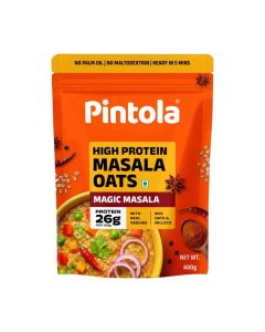 Pintola 26g High Protein Masala Oats 400g, Magic Masala, Breakfast Cereal with High Fiber & Veggies, No Palm Oil, No Preservatives, 5 min Healthy Snack, Helps Manage Weight, Gym Endurance & Gut Friendly