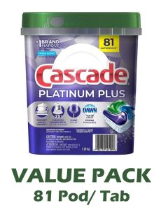 Cascade Platinum Plus Dishwasher Detergent ActionPacs Pods, Fresh Scent, 81 Count, 1.25kg, Grease Fighting with Dawn, Automatic Dishwasher Cleaner