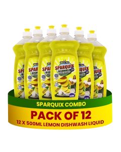 6 L Lemon Dish Washing Liquid - 12 Packs of 500ml - Kitchen Dish Wash Gel - Tough on Oily & Grease - Gentle on Hands