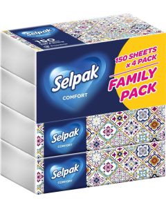Selpak Comfort Facial Tissue 150 sheets 2 ply, Pack of 4
