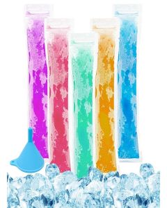 101pcs Ice Popsicle Bags,Reusable Narrow Edge Design for Homemade Ice Pops, Ice Cream Moulds for Freezer Storage, Options for Frozen Treats, Includes 100 Pcs Ice Packs and 1 Pcs Funnel