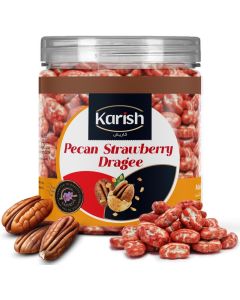 Karish Pecan Dragee Strawberry 180g Jar – Crunchy Nut Snack Coated in Strawberry Flavored Chocolate, Perfect for Gifting & Sharing
