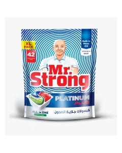 Mr. Strong All-in-One Dishwasher Pods (42 Pack) – XL Value Size – Lemon Fresh – 3-in-1 Cleaning Action – Detergent, Degreaser & Rinse Aid in One Pod – Quick Dissolve for Sparkling Dishes