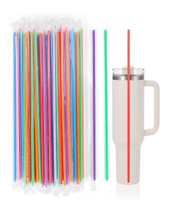 [100 Pcs] Disposable Straws for 40 OZ Tumbler - 12" Long 0.24" Wide Colorful Plastic Straw for Stanley Cup 40 OZ 30 OZ, Individually Wrapped Extra Long Drinking Straws for Large Bottle