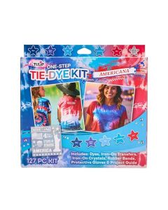 Tulip OneStep TieDye Kit Americana Fun Party Activity USA Red Blue Make Patriotic Shirts Permanent Fabric Dye Easy Techniques IronOn Transfers Rhinestones Included 5 Vibrant Colors