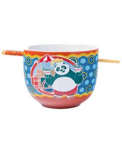 Silver Buffalo Kung Fu Panda Featuring Po Holding Ramen Ceramic Ramen Noodle Rice Bowl with Chopsticks and Spoon Microwave Safe 20 Ounces