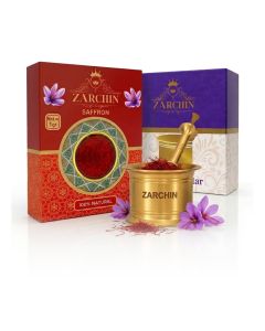 ZARCHIN Super Negin Saffron 1g & Brass Mortar & Pestle - Bundle Gift Set