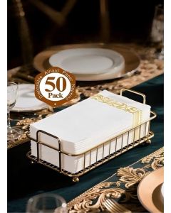 50 Pieces Golden Disposable Napkins,Napkin for Party, Paper Towels for Party, White Napkins with Gold Border Folded Cloth Napkin,Decorative Wedding Party Linen Feel Napkin, Paper Dinner Napkins for Weddings,Upscale Parties and Events,Paper Table Napkins,S