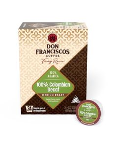 Don Franciscos 100 Colombian Decaf Coffee Pods 24 Count Medium Roast Compatible with Keurig Brewers