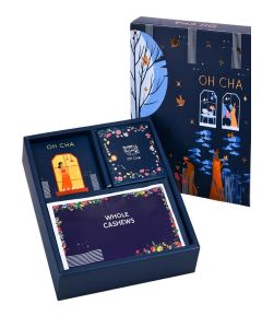 OH CHA - Glimpses Tea Gift Set with Dry Fruits / 5 Kashmiri Kahwa Tea Bags, 4 TeaLight Candles, 25 Grams Whole Cashews, 25 Grams Almonds / Complete Tea & Dry Fruits Gift Box / Festive Celebrations Box / Gift Box for Bulk Gifting, Coporates, Festivals