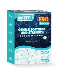 White Facial Tissues Duplex 100 Pulls X 2 Ply 6In1