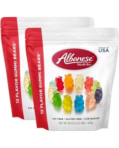 Albanese World's Best 12 Flavor Gummi Bears - 2 Pack of 36oz Bags, Gluten Free and Fat Free Candy