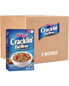 Kellogg's Cracklin' Oat Bran Breakfast Cereal - High Fiber Family Cereal, Original Flavor (3 Boxes, 16.5 oz each)