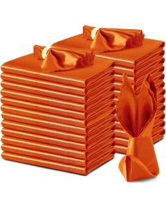 VACVELT 24 Pack Burnt Orange Satin Napkins 17x17 Inch Wedding Napkins Scalloped Elegant Dinner Napkins Square Table Napkins Decor Silky Satin Cloth Napkins for Restaurant Banquet Graduation Party