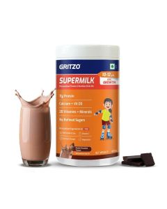 SuperMilk Overall Growth 10-12y Girls, 9g Protein Powder,Double Chocolate, 400g, Zero Refined Sugar