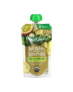 Happy Family Organics, Happy Baby, Brain Support Blends, 6+ Months, Organic Bananas, Spinach, Passion Fruit & Oats, 4 oz (113 g)