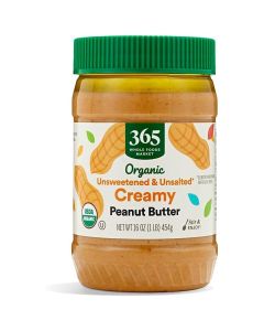 365 by Whole Foods Market Organic Unsweetened & Unsalted Creamy Peanut Butter, 16 OZ