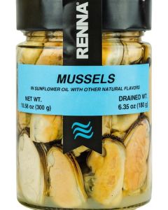 Renna Succulent Mussels in Sunflower Oil - 10.58 oz Jar, Gourmet Mediterranean Seafood