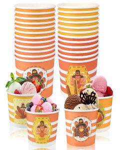 HOWAF 24pcs Thanksgiving Party Treat Snack Cups, Happy Thanksgiving Day Party Disposable Paper Cup Dessert Ice Cream Bowls for Turkey Day Party Decoration, Thanksgiving Party Supplies Ice Cream Cups