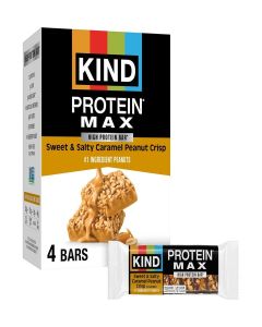 KIND Protein MAX Bars, Sweet & Salty Caramel Peanut Crisp, Gluten Free, Low Sugar, High Fiber Snacks, 20g Protein, 4 Count