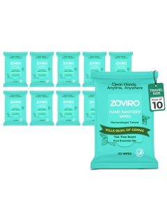 Zoviro Hand Sanitizer Wipes Moisturizing With Tea Tree Essential Oil UltraSoft 100 Viscose Hand Wipes Travel Size Tea Tree Scent 20 Count Pack of 10
