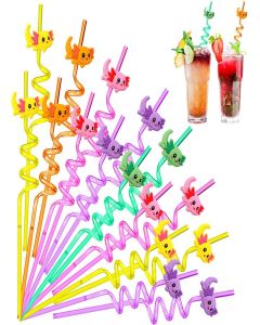 Uiifan 30 Pcs Axolotl Straws with 2 Cleaning Brushes Axolotl Party Favors Reusable Plastic Twisty Straws for Birthday Themed Party Decoration Supplies