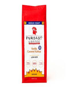 Puroast Low Acid Coffee Flavored Coffee / Vanilla Caramel Kahlua Ground / Medium Roast / High Antioxidants & High pH /No Bitter Aftertaste / Reduced Heartburn & GERD / Suitable for Cold Brew - 12 oz