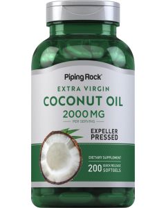 Piping Rock Coconut Oil for Skin and Hair 2000mg Softgel Capsules 200 Count Expeller Pressed Extra Virgin NonGMO Gluten Free Supplement