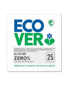 Ecover Zero All-in-One Dishwasher Tablets 25 Pieces 500g Fragrance Free Plant-Based Biodegradable Dishwasher Detergent for Sparkling Clean Dishes Vegan Formula