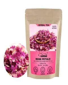 FullChea - Dried Rose Petals - 1oz/29g - Edible Flowers Real Rose Petals - Non-GMO - Caffeine-Free - Use in Tea, Baking, Crafting