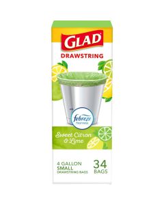 Glad Small Kitchen Drawstring Trash Bags 4 Gallon Febreze Sweet Citron Lime 34 Count