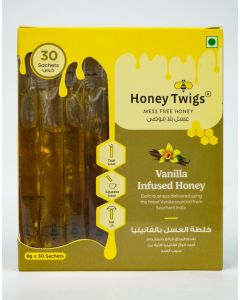 Honey Twigs Vanilla Infused Honey 240gms (30x8g Single Sachets) / Real Vanilla Pods infused with Multifloral Honey