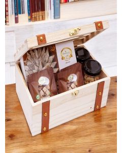 Ghasitaram Gifts Jaiccha Wooden Leather Belt Box of Kaju Katli, 2 jars of Cashews and Almonds and 5 Mewa Bites/Gift Hamper/Diwali Gift Hamper/Food Hampers/Gourmet Hampers/
