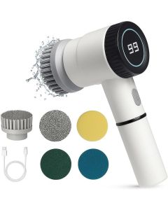 Cordless Electric Cleaning Brush with LED Display 5 Brush Heads and 3 Modes for Bathroom and Kitchen