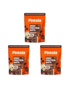 PINTOLA 26g High Protein Oats 1kg, Dark Chocolate, No Refined Sugar, with Almonds, Raisins, Pumpkin & Chia Seeds, 9.6g Fibre, Rolled Oats for Weight Loss, Breakfast Cereals / Gluten Free (Pack of 3)