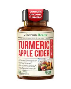 Organic Apple Cider Vinegar with Turmeric Curcumin Supplement Ginger for Digestive Health Metabolism Energy Joint Support Organic Turmeric Apple Cider Vinegar Capsules 60 Vegan NonGMO Caps