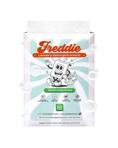 Freddie Laundry Detergent Sheets Recyclable Packaging No Mess Strips 60 Loads Crisp Frosty Mountain Scent
