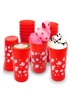 4E's Novelty Kids Valentine's Day Plastic Reusable Cups 8 OZ 12 Pack, Red with Hearts Valentines Tumblers Bulk Party Supplies Favors Gifts