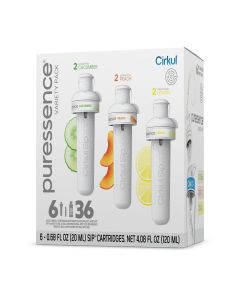 Cirkul Puressence Unsweetened Flavor Water Variety Pack, Makes 36 Drinks, No Sugar, Zero Calorie Drink Mix, (2 Cucumber, 2 Peach, 2 Lemon)