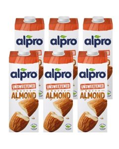 Alpro Almond Unsweetened Drink, 100% Plant-Based, Lactose Free - 1L (6X1L)