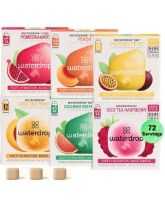Waterdrop Hydration Cubes Variety Pack with Vitamin C, B Vitamins, and Electrolytes - 6 Flavor Sugar-Free Enhancer for Still & Sparkling Water, 72 Count