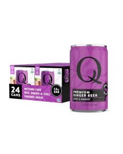 Q GINGER BEER with Real Ginger Organic Agave Ideal for Cocktails Mocktails Made with Real Ingredients Perfectly Carbonated Less Sweet 80 Calories per Can 75 Fl Oz Cans Pack of 24