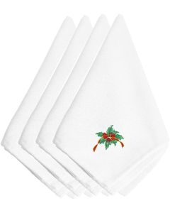 Carolines Treasures Christmas Holly Ribbon Embroidered EMBT2412NPKE Cloth Napkin Set of 4 20 Multicolor