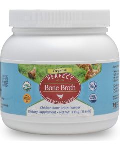 Perfect Organic Chicken Bone Broth Powder - Free Range Low Sodium, Paleo & Keto Friendly (330g, 30 Servings)