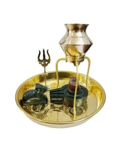 SHIVDEV CRAFT Narmadeshwar Shivling with Jaldhara Abhishekam Set Stand Lota Trishul Puja Plate Set