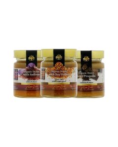 Axion Esti Raw Organic Greek Honey Superfood Bundle 3x250g / Bee Pollen, Propolis & Saffron / Premium Wellness